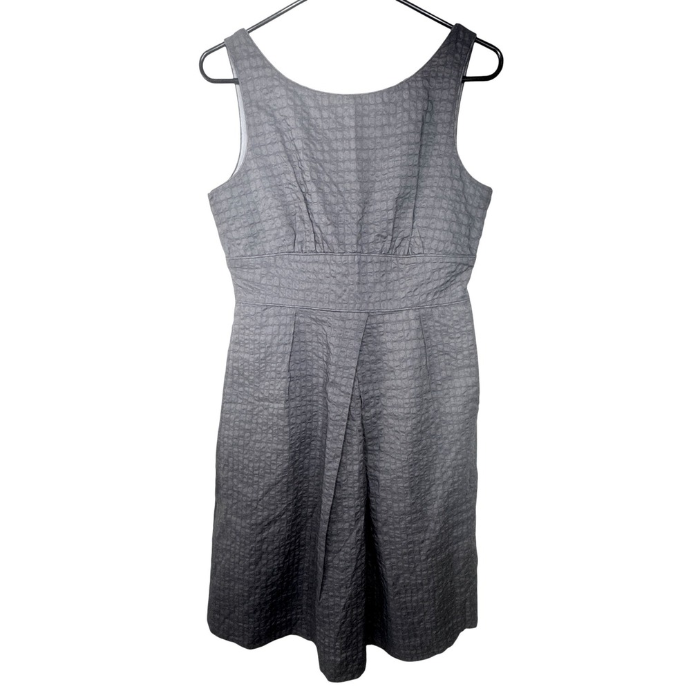 J Crew Gray Seersucker Dress Womens 6 Sleeveless Fit and Flare Cotton Neutral